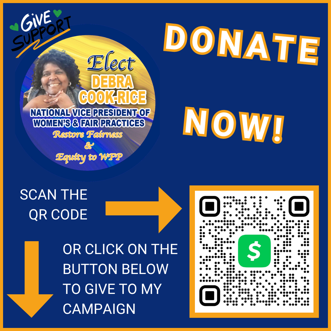 image that reads "give support. donate now! scan the qr code or click the button below to donate to my campaign."